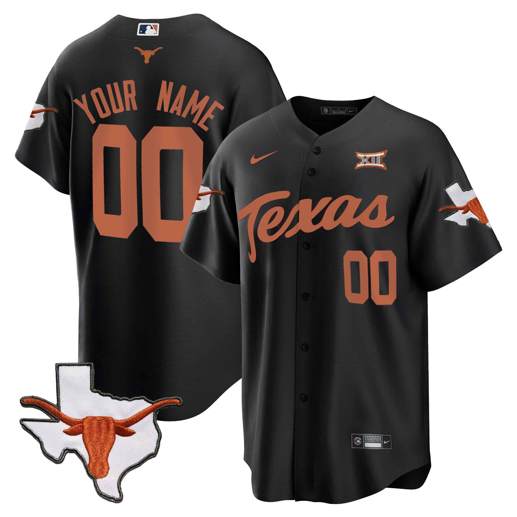 Men Texas Longhorns Black 2024 Nike Baseball Custom NCAA Jersey->customized nfl jersey->Custom Jersey